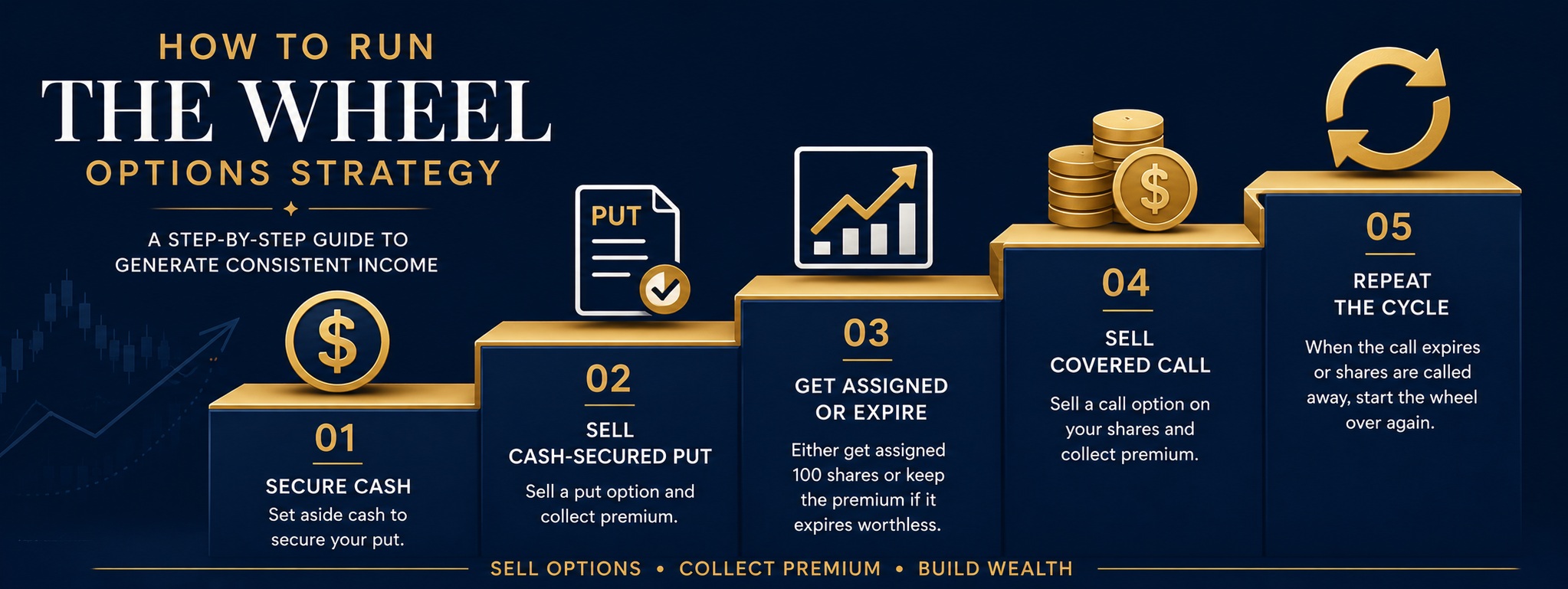 Step-by-step Wheel options strategy process graphic